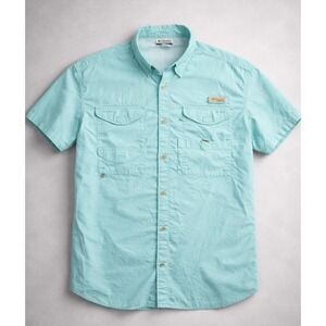 Columbia PFG Mens Fishing Shirt XXL Short Sleeve Cotton Teal Vented Outdoor